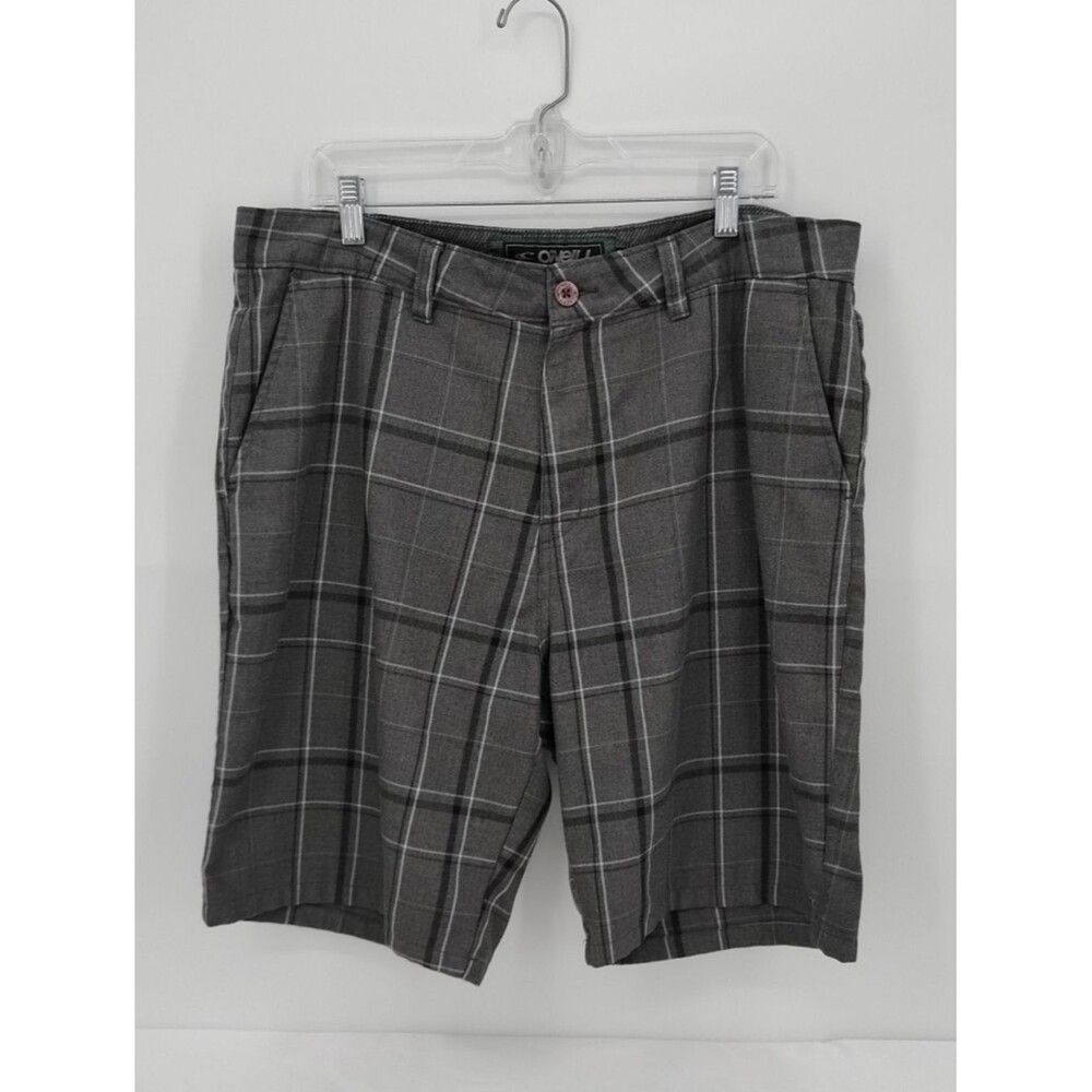O'Neill Men's Gray Plaid Flat-Front Shorts